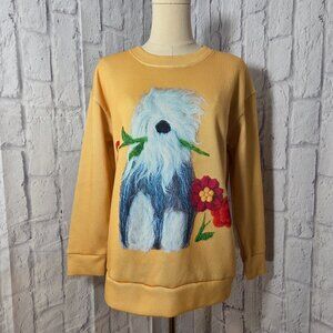 Unbranded Medium Yellow Floral Sheepdog Crewneck Longsleeve Casual Sweatshirt